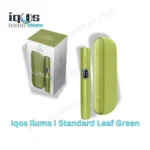 IQOS ILUMA i Standard Leaf Green device with touchscreen holder and pocket charger