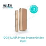 IQOS ILUMA PRIME System Golden Khaki with matching holder and pocket charger